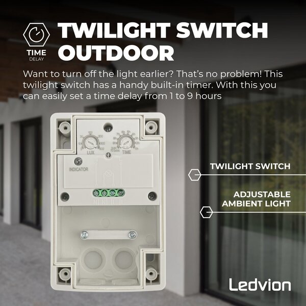 Ledvion Interruptor crepuscular externo - con temporizador - IP54