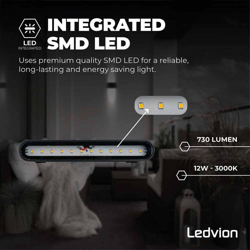 Ledvion Aplique de Pared LED Mira M Negro - 3000K - 12W - IP54