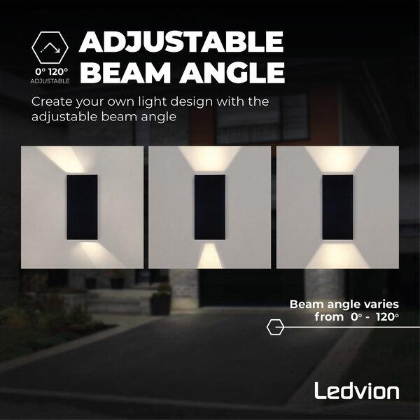 Ledvion Aplique de Pared LED Up & Down Cubo Negro - 3000K - 9W - IP54