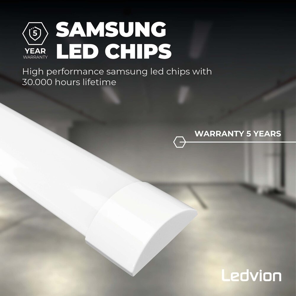 Ledvion Regleta LED Batten 60 cm - Chip LED Samsung - 15W - 4000K - IP20 - 5 años de garantía