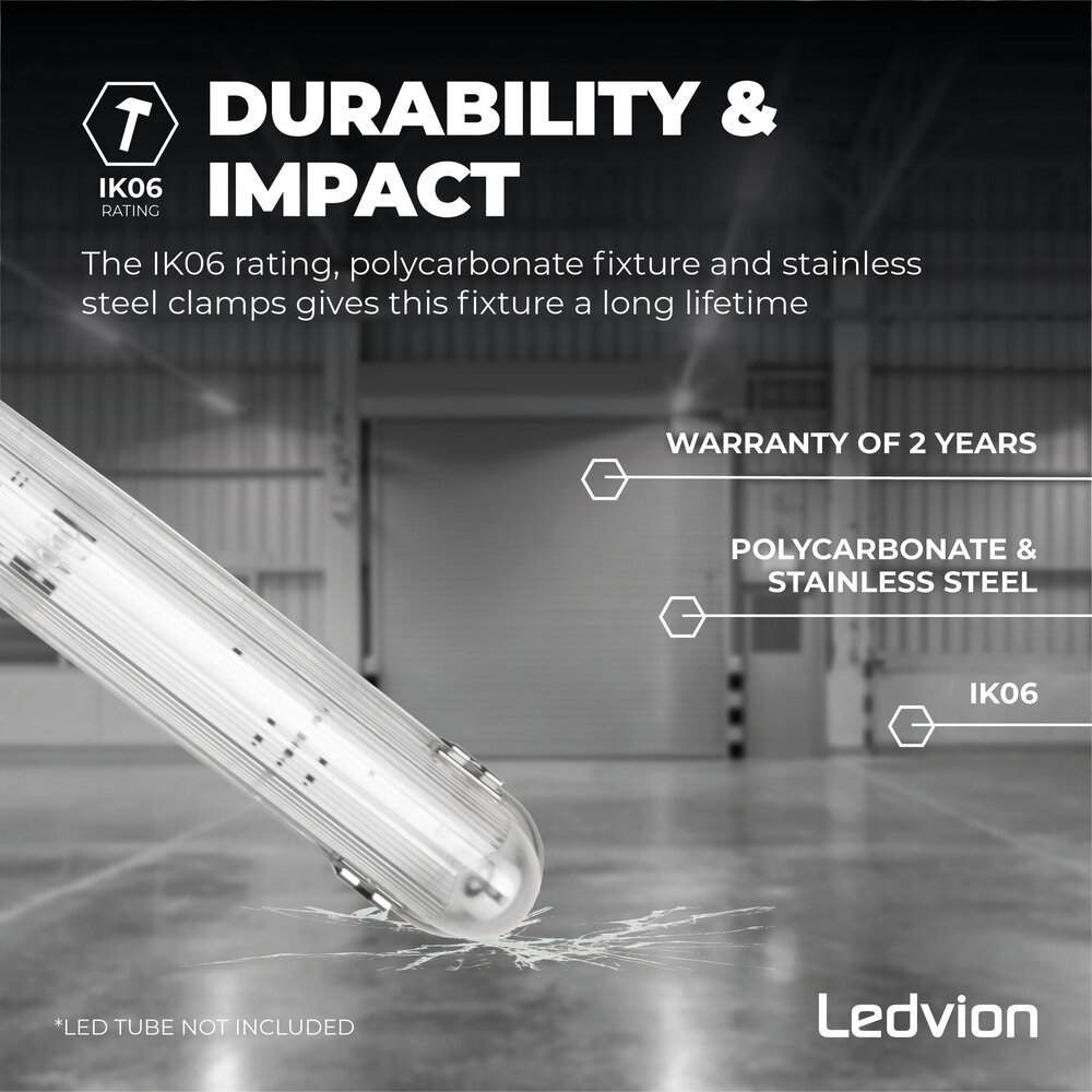 Ledvion Pantalla Estanca LED con Sensor 150 cm - IP65 - Pinzas de acero inoxidable