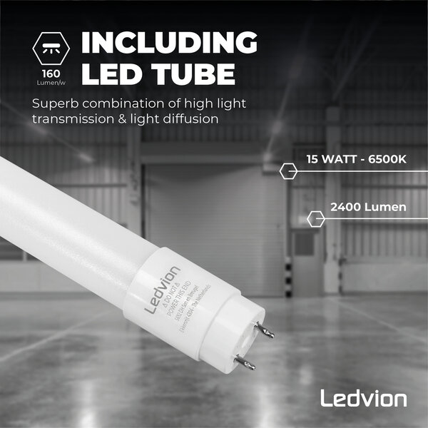 Ledvion Pantalla Estanca LED con Sensor 150 cm - 15W - 4000K - IP65 -  con Tubo LED
