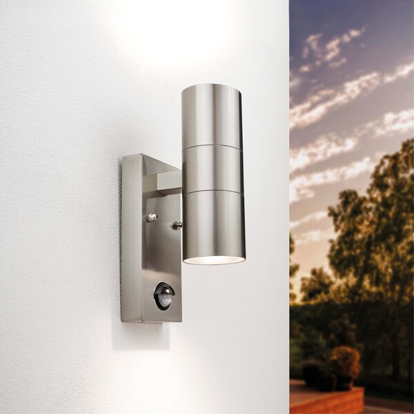 Ledvion Aplique de Pared LED con Sensor - IP44 - Casquillo GU10 - Up & Down - Acero inoxidable - Uso interior y exterior