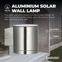 Ledvion Aplique de Pared Exterior Solar LED - Aluminio - Acero Inoxidable - 3000K - IP44