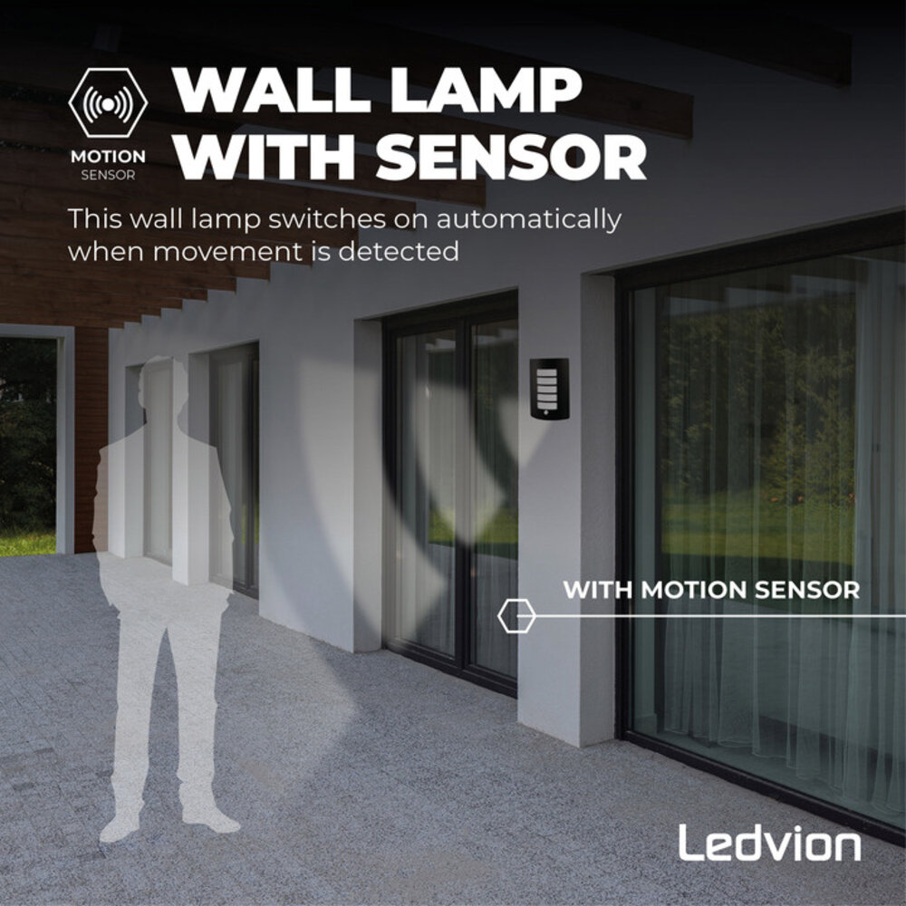 Ledvion Aplique de Pared LED con Sensor - IP44 - Casquillo E27 - Up & Down - Negro - Uso interior y exterior