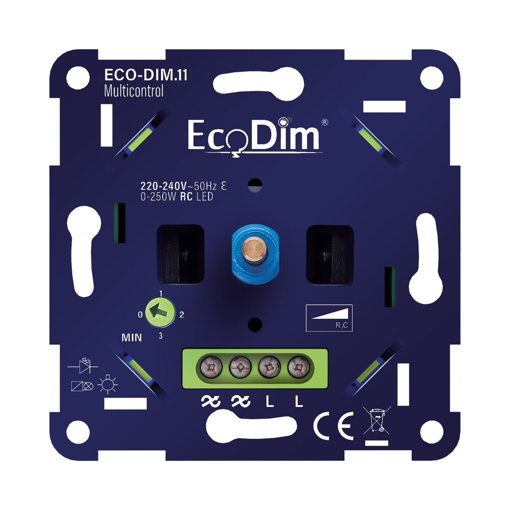 EcoDim Regulador de Intensidad de Luz LED 0-250 Watt - Universal - Corte de fase - Multicontrol