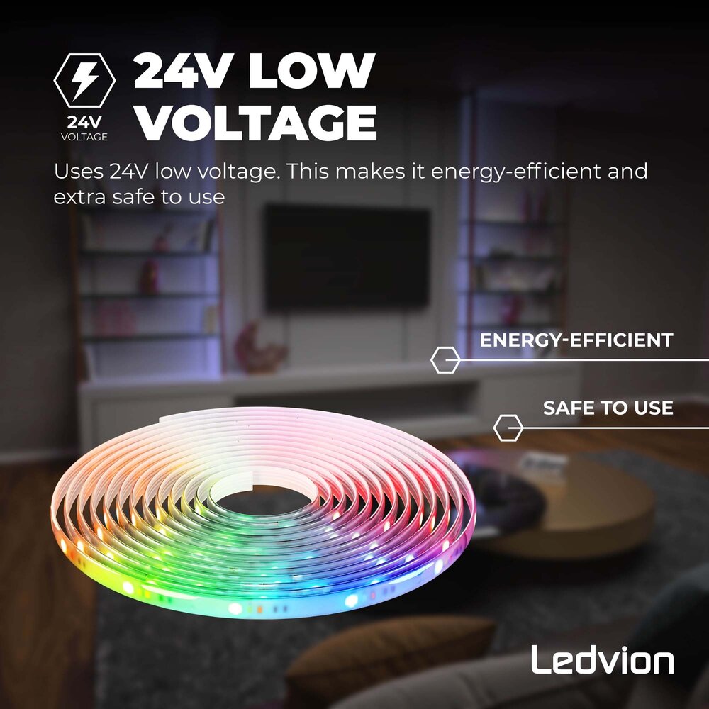 Ledvion Tira LED Regulable - 5 metros - RGB + 3000K - 24V - 13W - Plug & Play