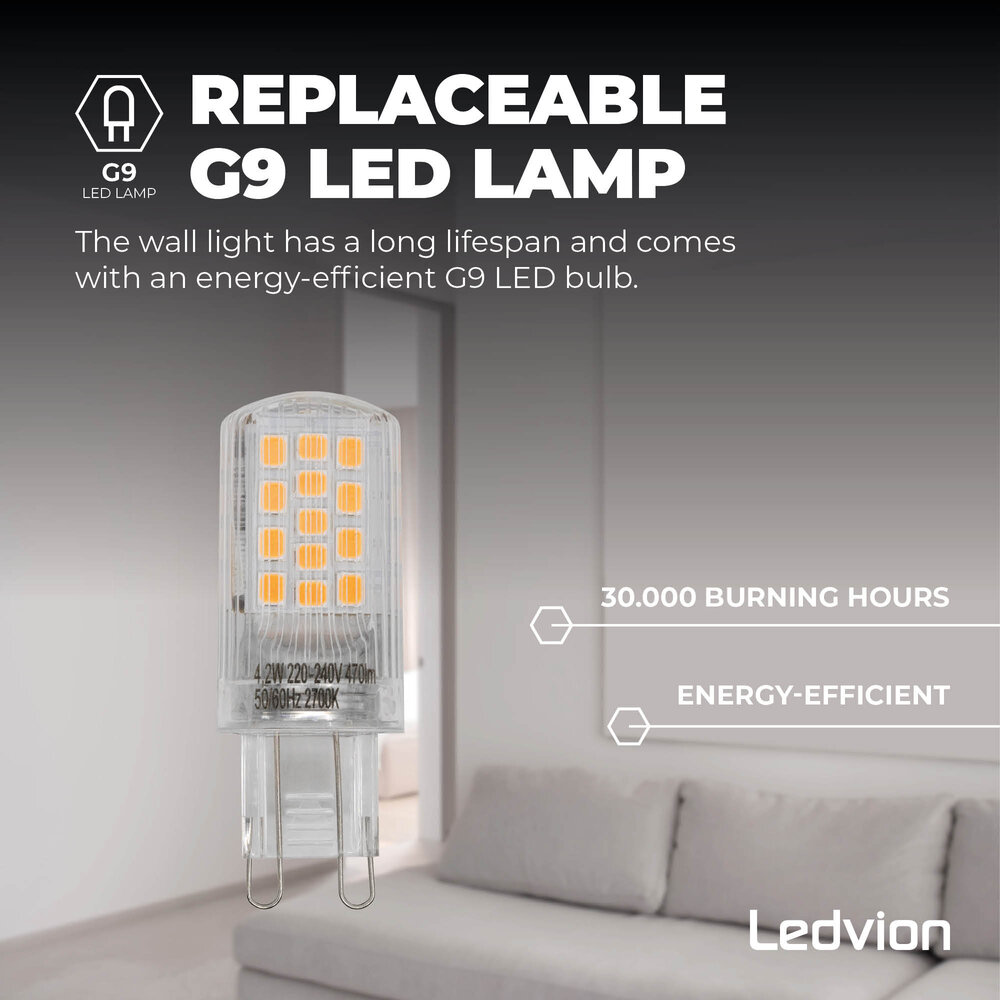 Ledvion Aplique de Pared LED Gris - Bidireccional - Casquillo G9 - 2700K - 4.2W - IP54