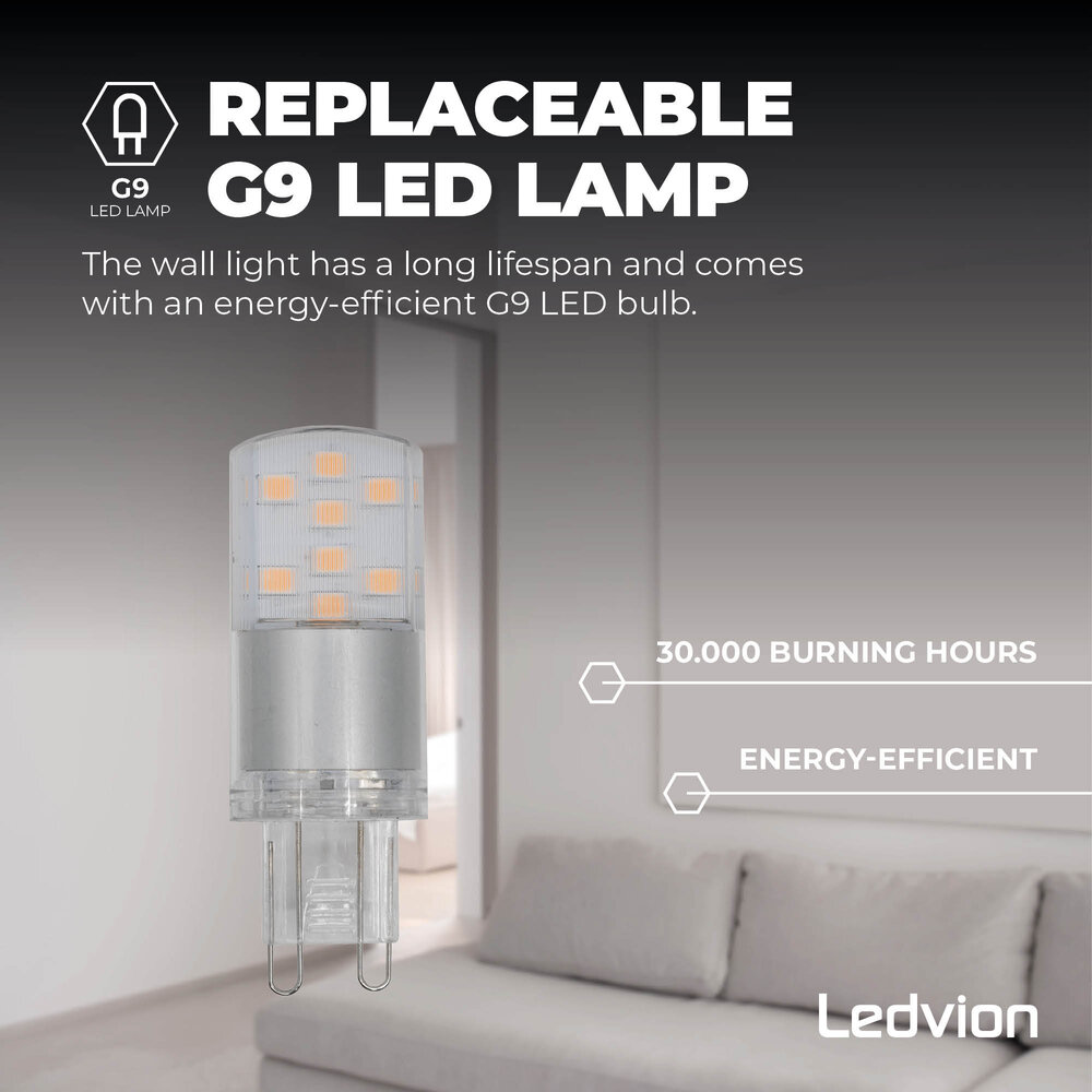 Ledvion Aplique de Pared LED Antracita - Regulable - Casquillo G9 - 2700K - 3,5W - IP54