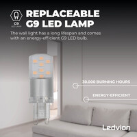 Ledvion Aplique de Pared LED Antracita - Regulable - Casquillo G9 - 2700K - 3,5W - IP54