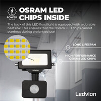 Ledvion Proyector LED 10W con Sensor de Movimiento - LED Osram - IP65 - 110lm/W - 4000K - 5 años de garantía