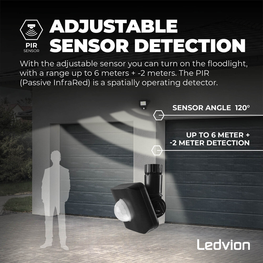 Ledvion Proyector LED 10W con Sensor de Movimiento - LED Osram - IP65 - 110Lm/W - 6500K - 5 años de garantía