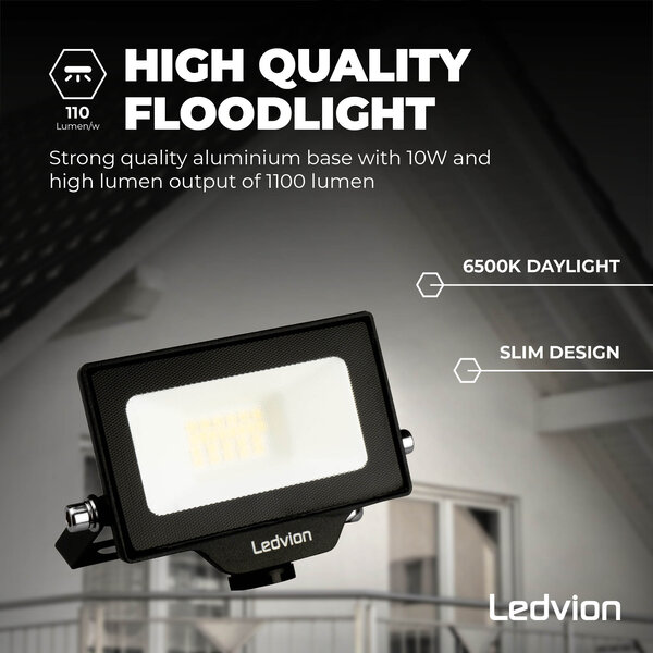 Ledvion Proyector LED 10W - Osram LED - IP65 - 110lm/W - 6500K - Color Blanco - 5 años de garantía
