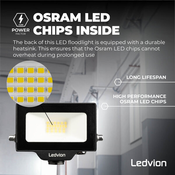 Ledvion Proyector LED 10W - Osram LED - IP65 - 110lm/W - 6500K - Color Blanco - 5 años de garantía