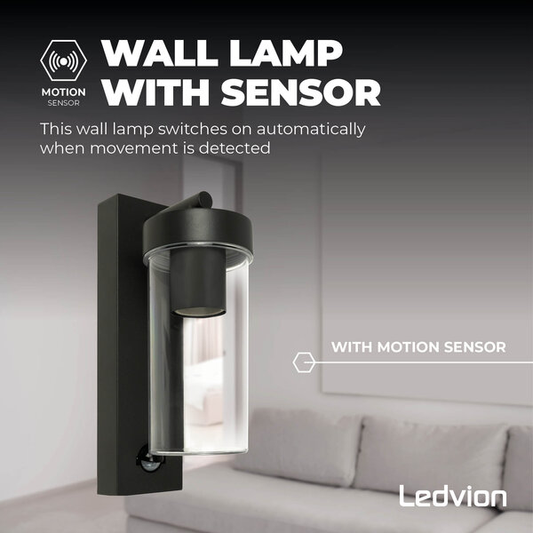 Ledvion Aplique de Pared con Sensor - Negro - Casquillo E27