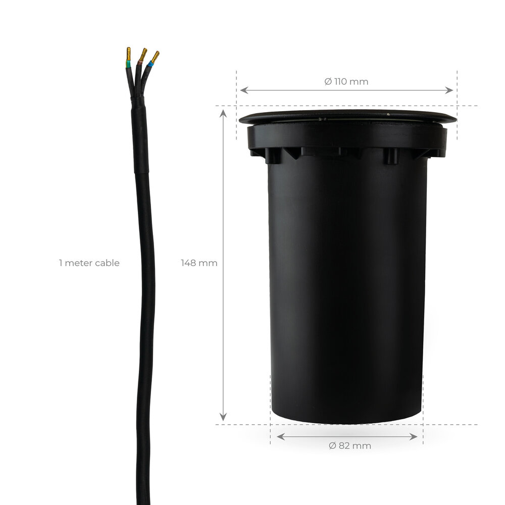 Ledvion Set de 6 Focos LED Empotrable en suelo - IP67 - 3W - 2700K - Redondo - Cable de 1 metro - Negro