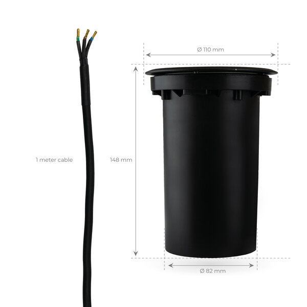 Ledvion Set de 6 Focos LED Empotrable en suelo - IP67 - 3W - 2700K - Redondo - Cable de 1 metro - Negro
