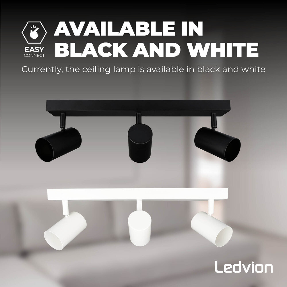 Ledvion Lámpara de techo LED Trio - Inclinable - Casquillo GU10 - Negro