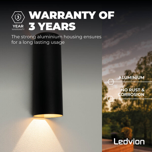 Ledvion Aplique de Pared de Exterior LED - Negro - Bidireccional - 3000K - 2x4.5W - IP54
