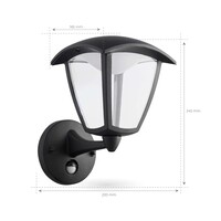 Ledvion Aplique de Pared Exterior con Sensor de movimiento 7W - Negro - Casquillo E27 - 3000K - IP44