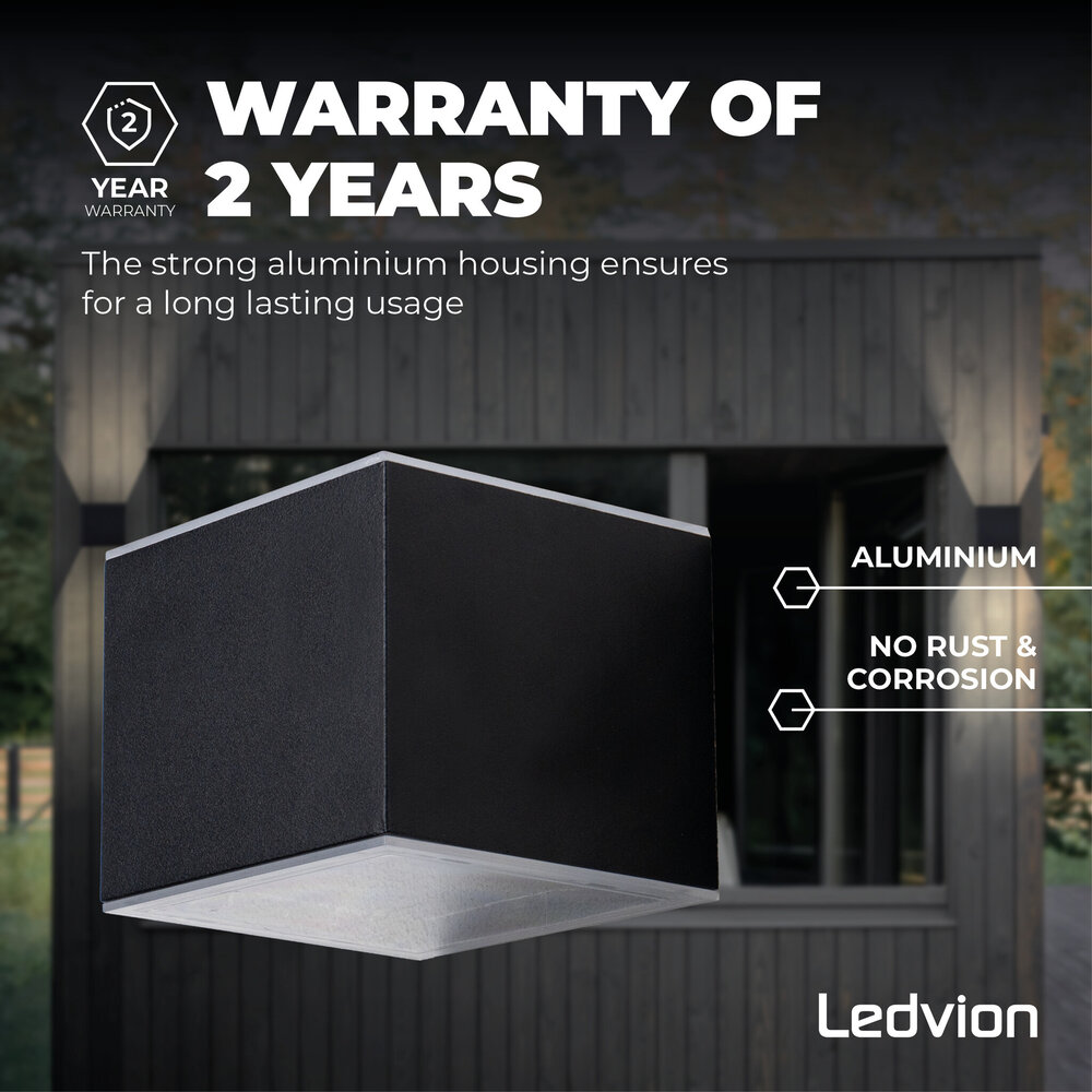 Ledvion Aplique de Pared Solar LED - Negro - Bidireccional - 3000K - IP44