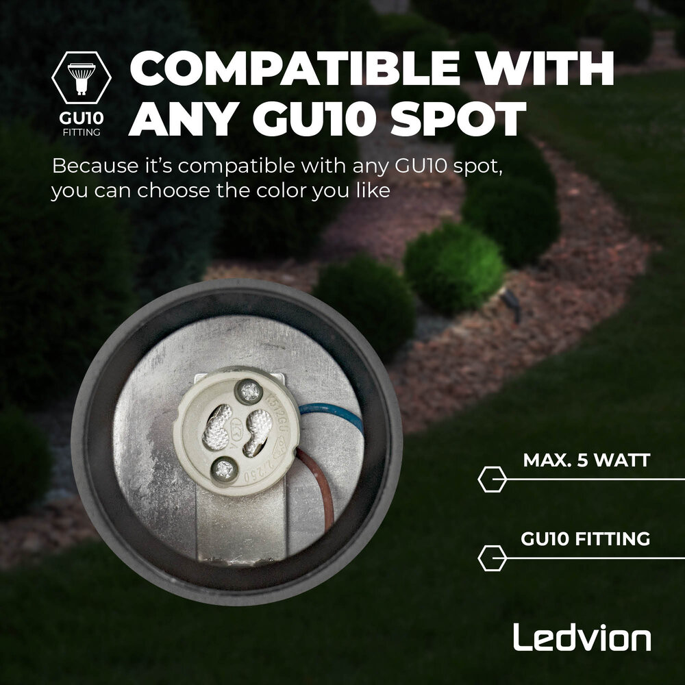 Ledvion 6x Foco LED de Exterior con pincho - IP65 - Aluminio - Cable de 1 metro - Casquillo GU10 - Antracita
