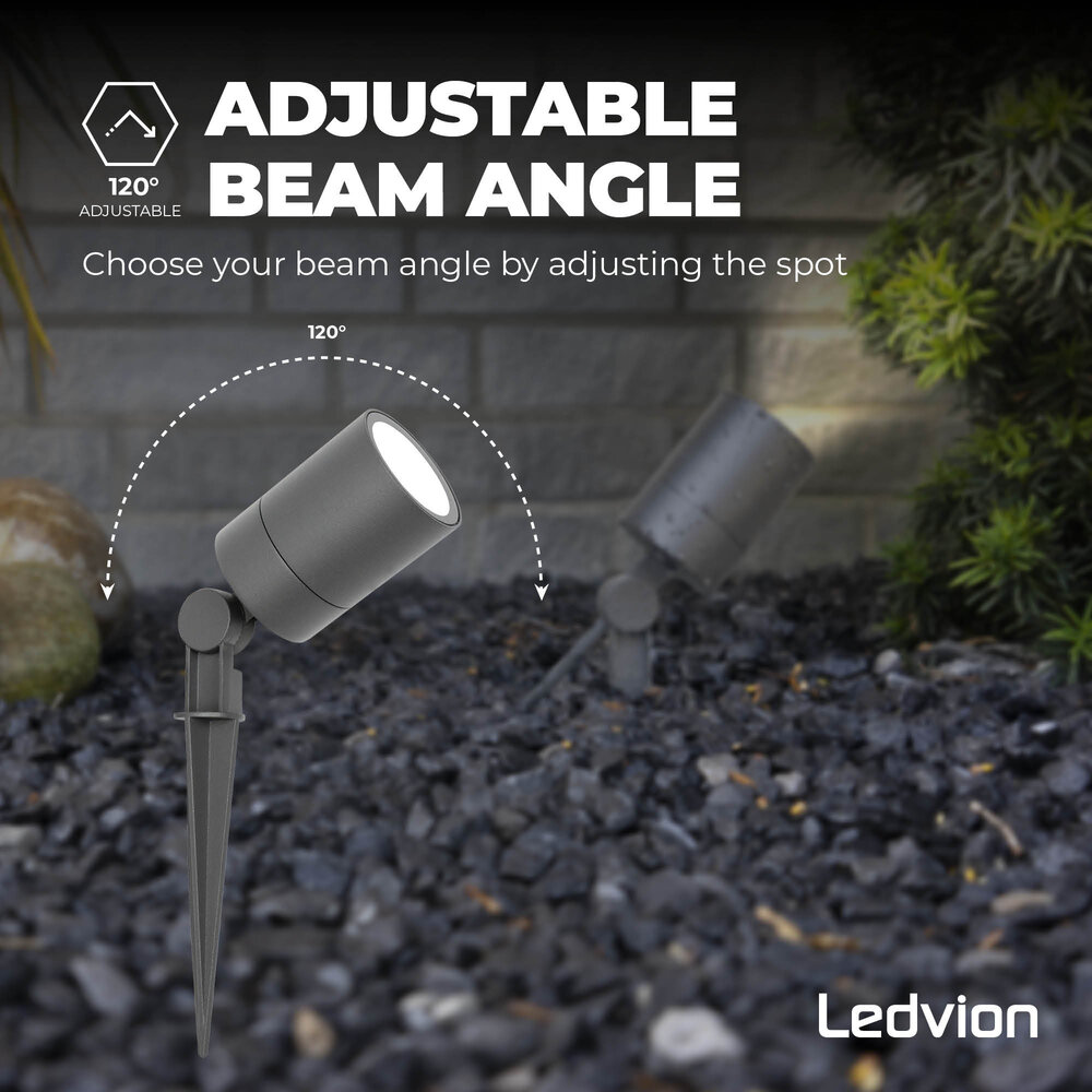 Ledvion Foco LED de Exterior con pincho - IP65 - Cable de 1 metro - 5W - 6500K - Antracita