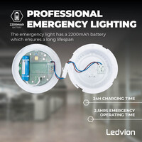 Ledvion Luz de emergencia Foco LED con batería 6W - 5700K-8000K - Montaje en Techo
