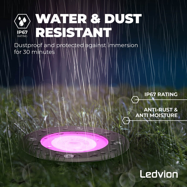 Ledvion 9x Foco LED Inteligente empotrable de suelo LED Redondo IP67 - 4,9W - RGB+CCT - Cable 1m - Negro