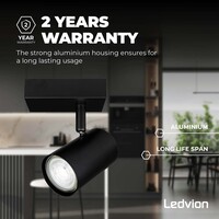 Ledvion Lámpara de techo LED - Regulable - Inclinable - 5W - 2700K - Negro
