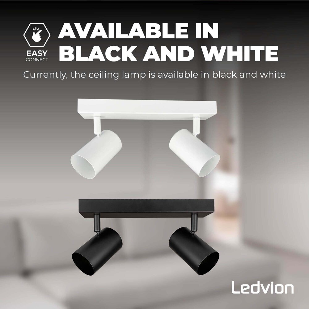 Ledvion Lámpara de techo LED Duo - Regulable - Inclinable - 5W - 4000K - Negro