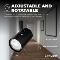 Ledvion Lámpara de techo LED Cuarteto - Regulable - Inclinable - 5W - 4000K - Negro