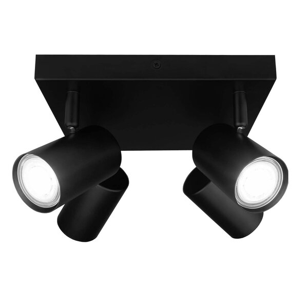 Ledvion Lámpara de techo LED Cuarteto - Regulable - Inclinable - 5W - 6500K - Negro