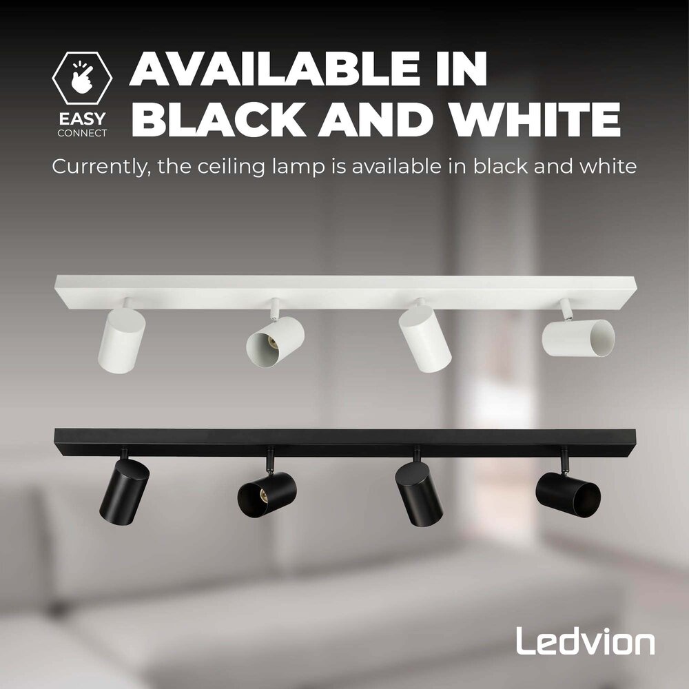 Ledvion Lámpara de techo LED Cuarteto - Regulable - Inclinable - 4,9W - RGB+CCT - Negro