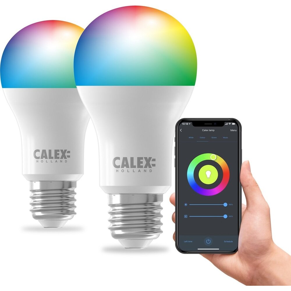 Calex 2x Lámpara LED inteligente Calex - Regulable - E27 - 9,4W - RGB + CCT