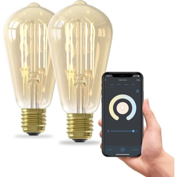 Calex 2x Lámpara de Filamento LED Calex Smart - Oro - Regulable - E27 - 7W - 1800K-3000K