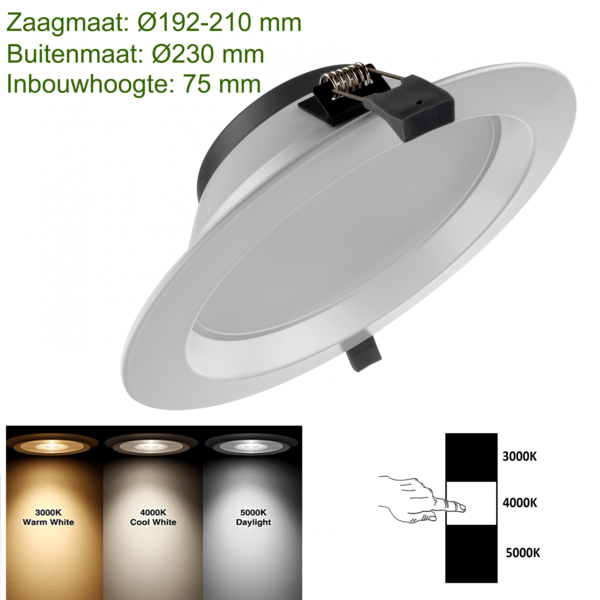 Lámparasonline Downlight LED - 20W - Ø195 mm - CCT-Switch - Blanco - 5 años de garantía