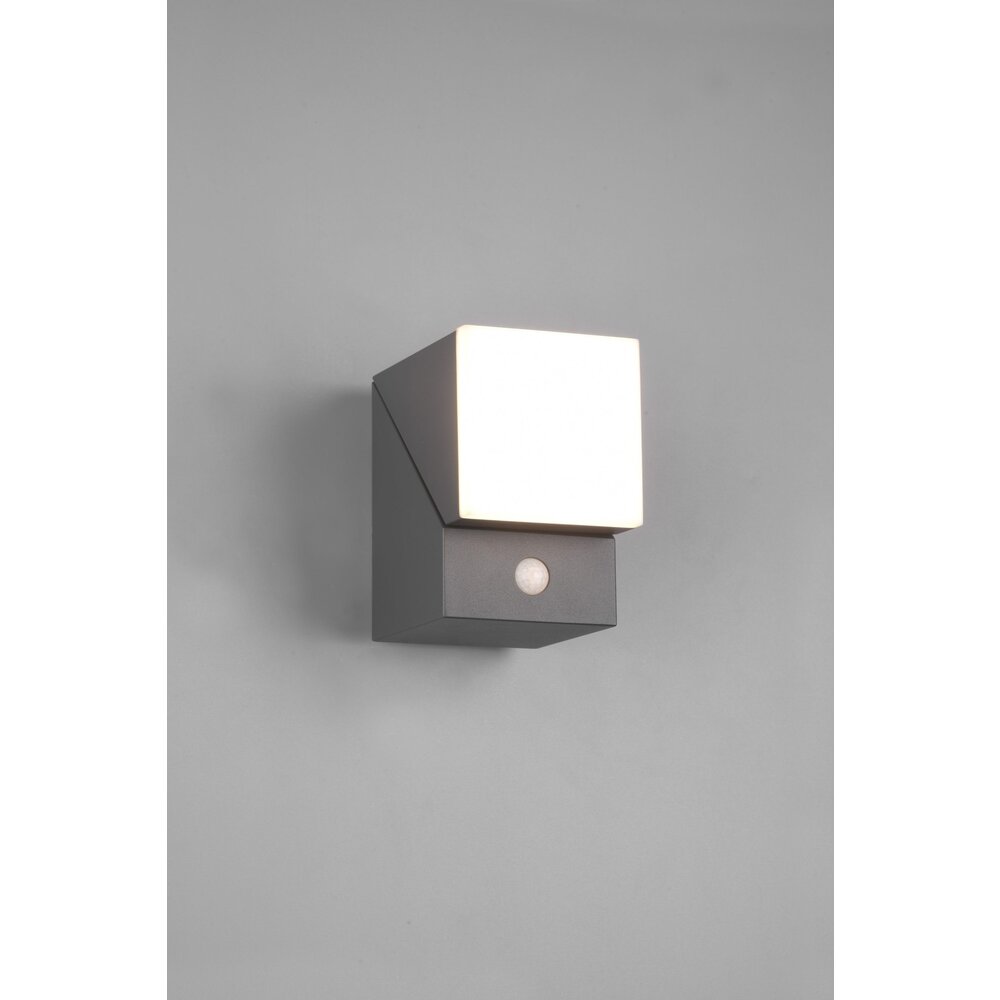 Trio Lighting Aplique LED de exterior con sensor - 3000K - 7W - IP54 - Cubo - Antracita