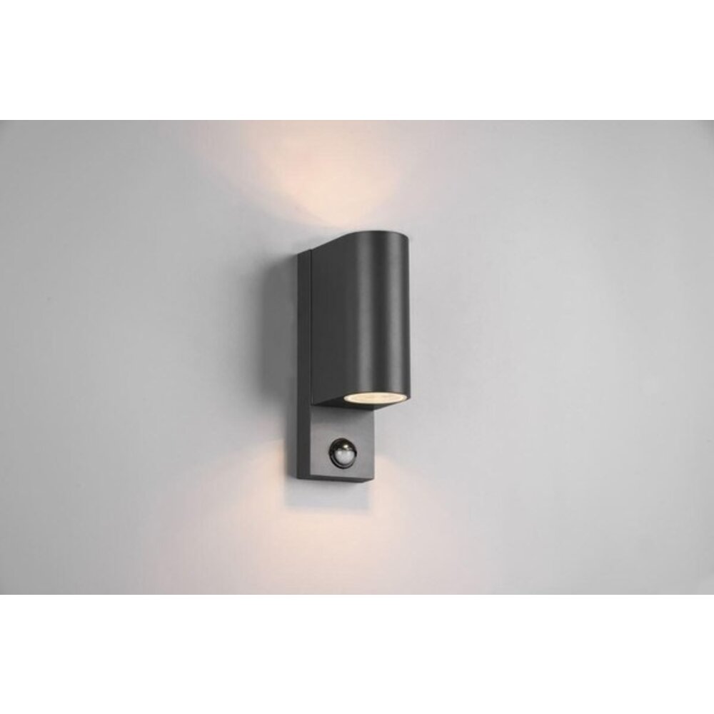 Trio Lighting Aplique LED de exterior con sensor - Doble cara - Foco GU10 - IP44 - Redondo - Roya - Antracita