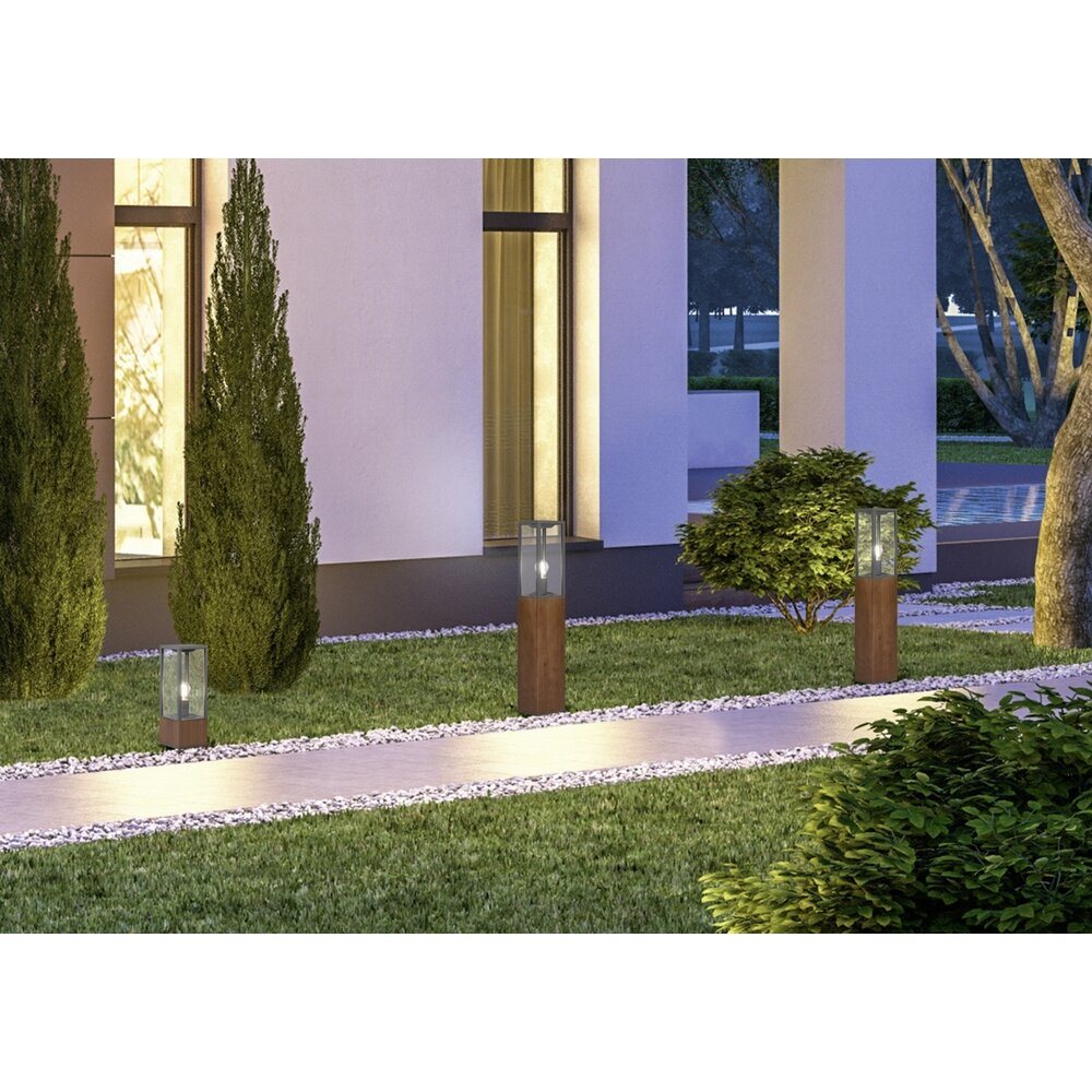 Trio Lighting Lámpara de exterior de pie - 40 cm - Base E27 - Garona - Antracita con madera
