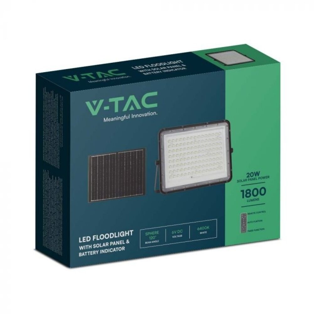 V-TAC Proyector LED Solar - 1800 Lúmenes - 4000K - IP65 - 16000mAH