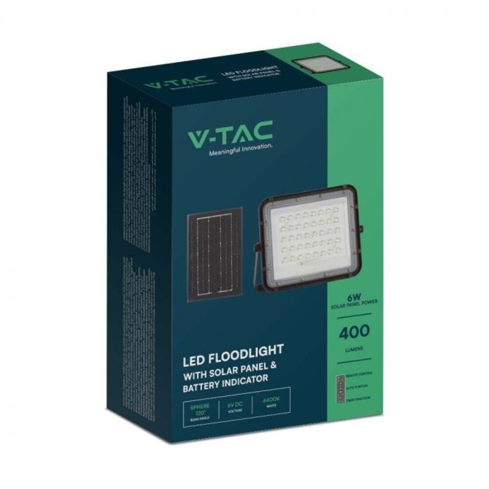 V-TAC Proyector LED Solar - 400 Lúmenes - 6400K - IP65 - 5000mAH