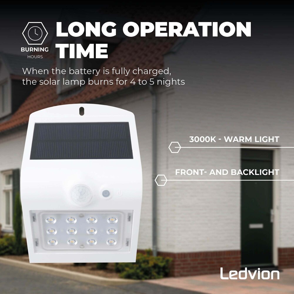 Ledvion Aplique de Pared Solar con Sensor de Movimiento - Blanco - 1.5W - 3000K