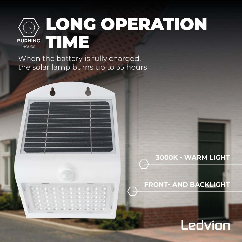 Ledvion Aplique de Pared Solar con Sensor de Movimiento - Blanco - 4W - 3000K