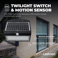Ledvion Aplique de Pared Solar con Sensor de Movimiento - Negro - 8W - 3000K
