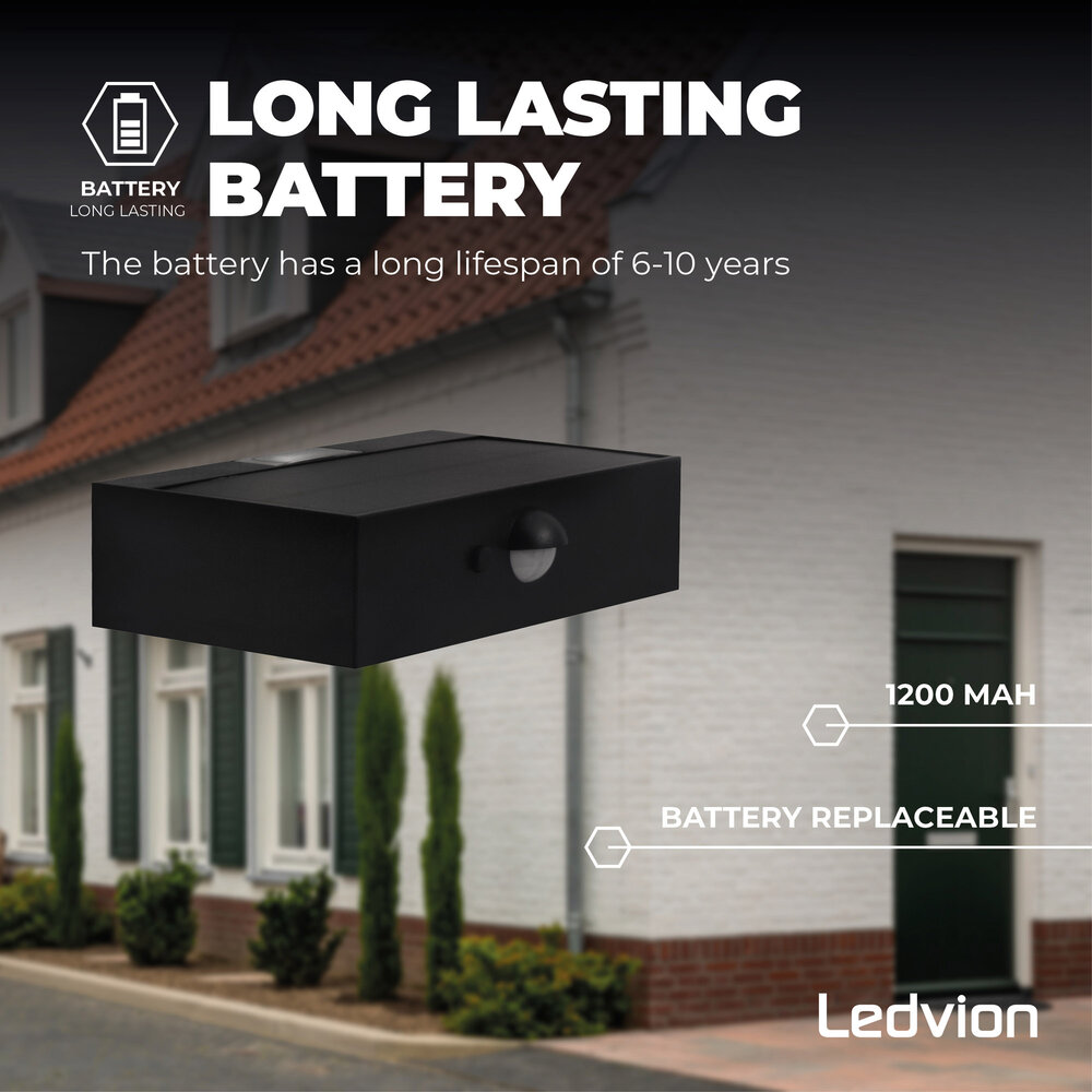 Ledvion Aplique de Pared Solar con Sensor de Movimiento - Negro - 3W - 3000K