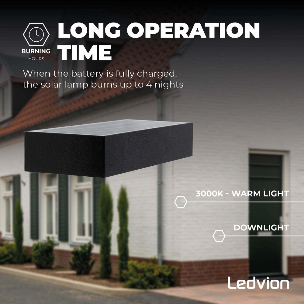 Ledvion Aplique de Pared Solar con Sensor de Movimiento - Negro - 6W - 3000K
