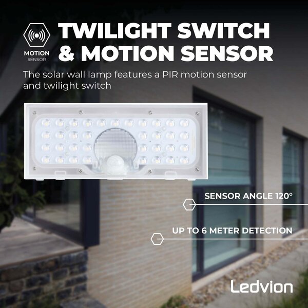 Ledvion Aplique de Pared Solar con Sensor de Movimiento - Blanco - 6W - 3000K