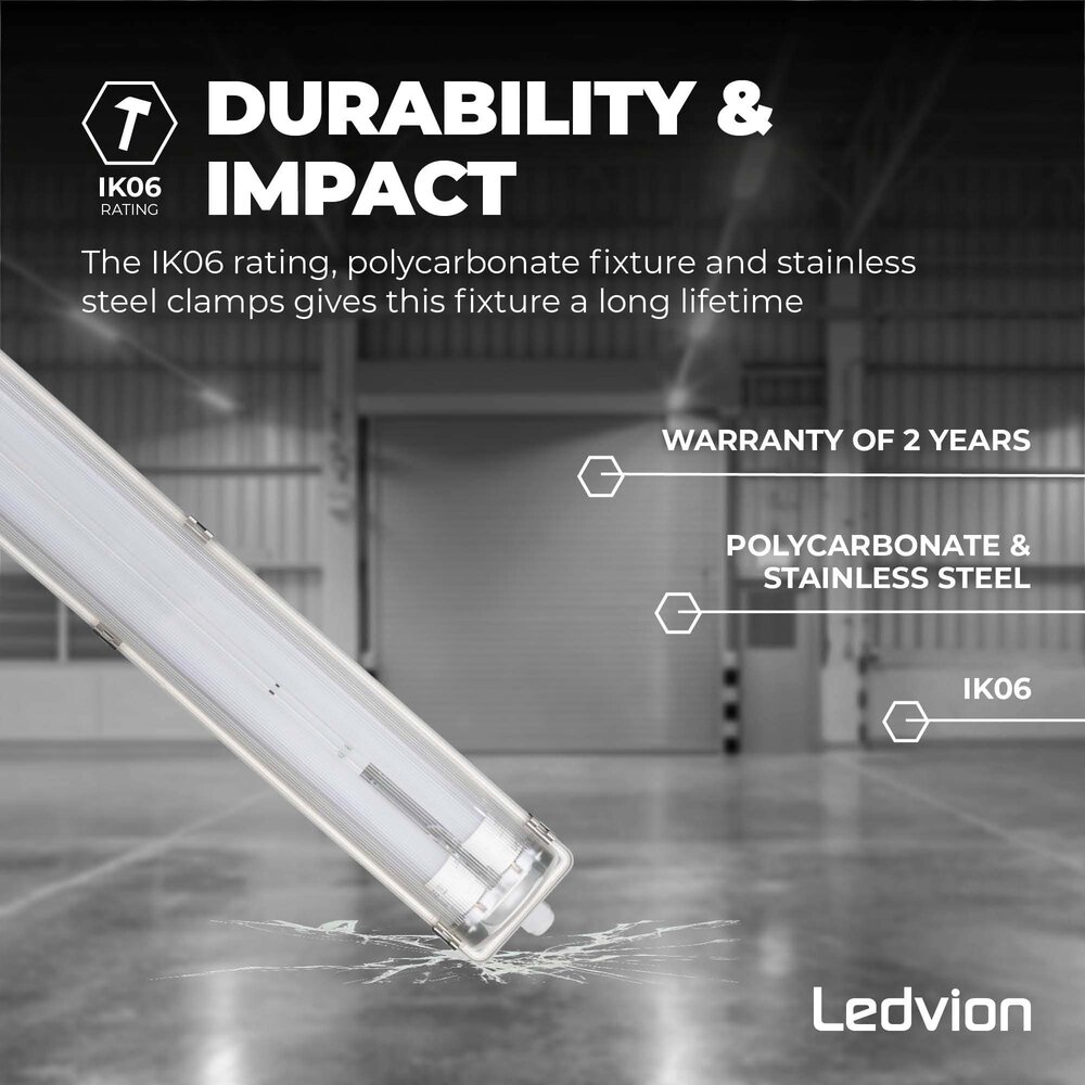 Ledvion Pantalla Estanca LED 60 cm - 2x7W - 1120 Lumen - 6500K - IP65 - con dos Tubos LED
