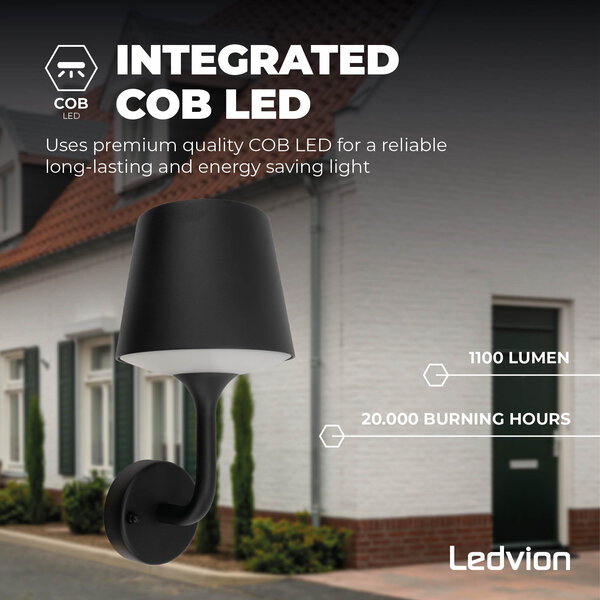 Ledvion Aplique de Pared Exterior 10W - Aluminio - Negro - 3000K - IP44